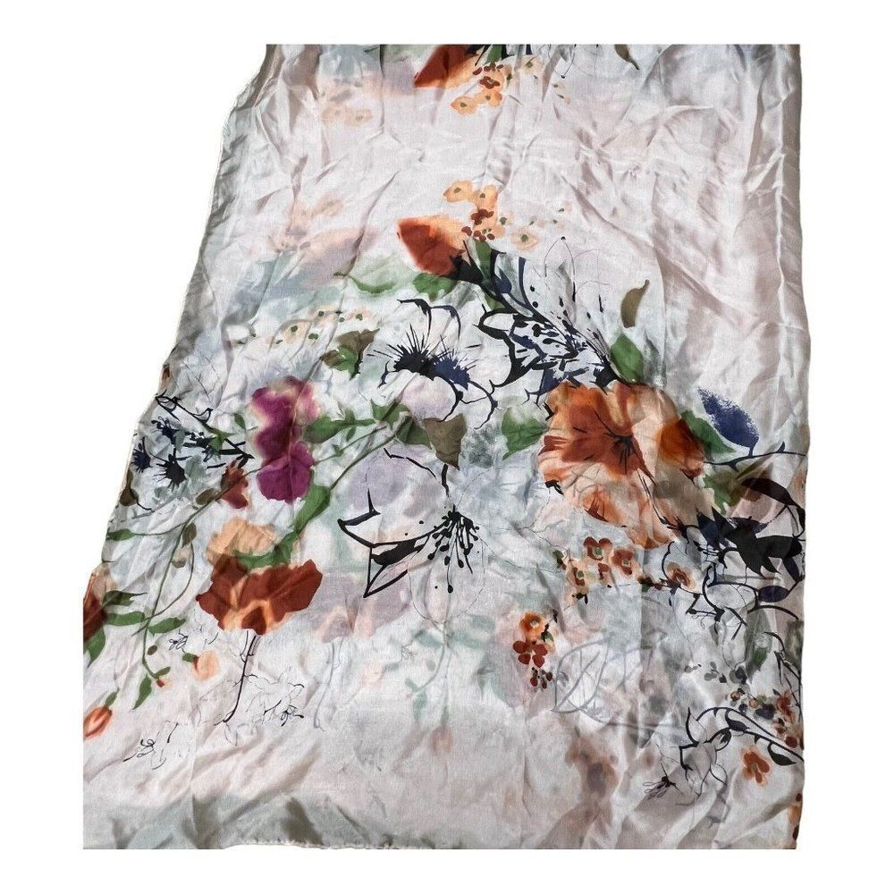 New Oriental SIGI 100% Silk Pink White Floral Scarf Flowers Asian Large Shawl